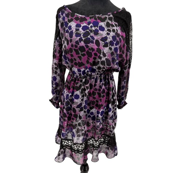 XOXO Sheer Dress Women M Purple Leopard Print Lace Whimsigoth Fairy Grunge Style - Picture 1 of 8